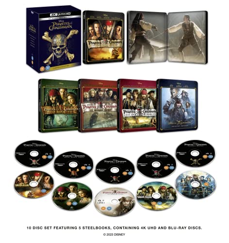 Pirates of The Caribbean 1-5 UHD Steelbook Box set [Blu-ray] [Region Free]